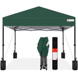 Best Choice Products - 8x8ft Easy Setup Pop Up Canopy w/ 1-Button Setup, Wheeled Case, 4 Weight Bags - Dark Green