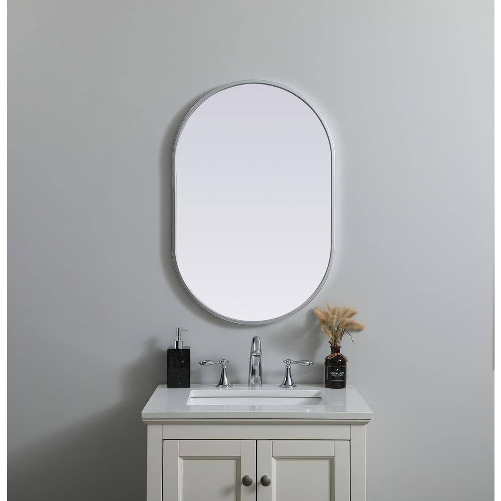 Front. Elegant Decor - Metal Frame Oval Mirror 20x30 Inch in Silver - Silver.