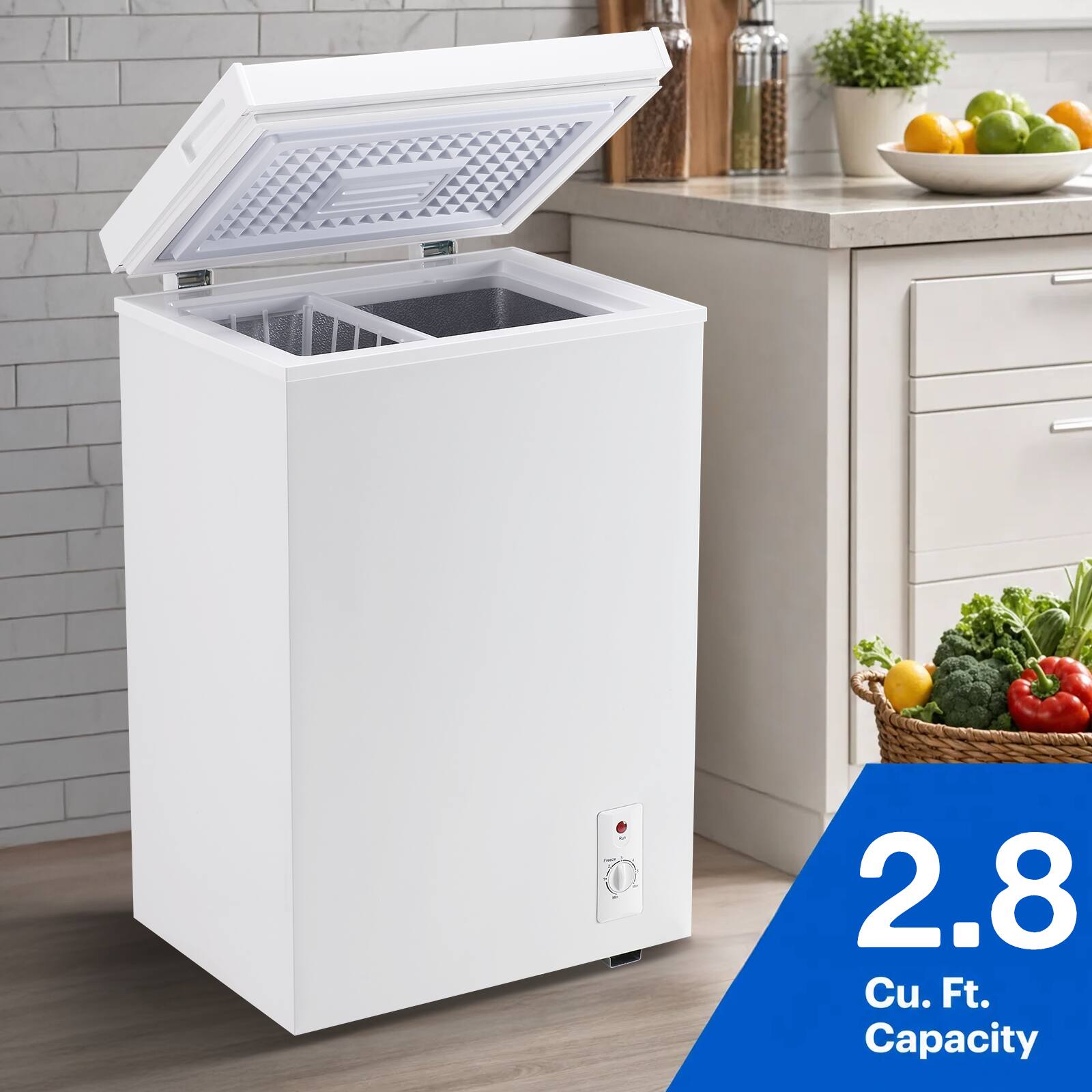 Loheer - 2.8 Cu. Ft. Compact Chest Freezer with Adjustable Thermostat & Removable Basket - White