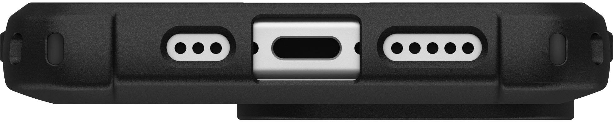 The text on the image reads "The back of a cell phone with a camera lens and a speaker."