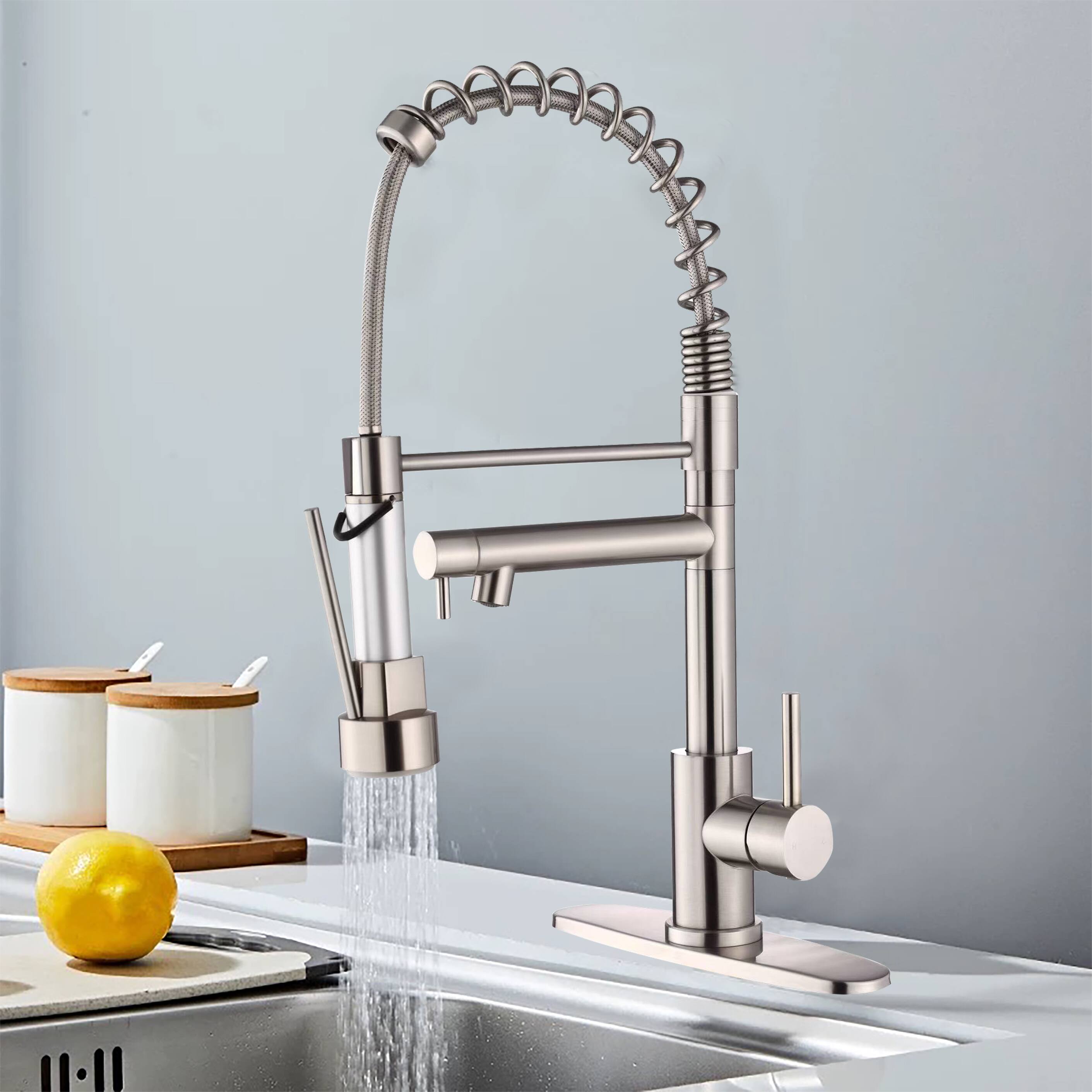 Alt View 2. APRILSOUL - Kitchen Faucet with Pull Down Sprayer Touch On Single Handle 2-Function Stainless Steel Neck Single Hole Installation - Brushed Nickel.