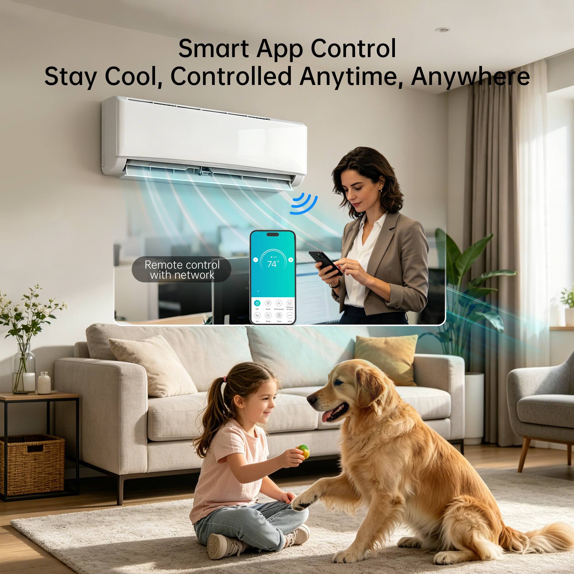 Smart App Control  
Stay Cool, Controlled Anytime, Anywhere  

Remote control with network