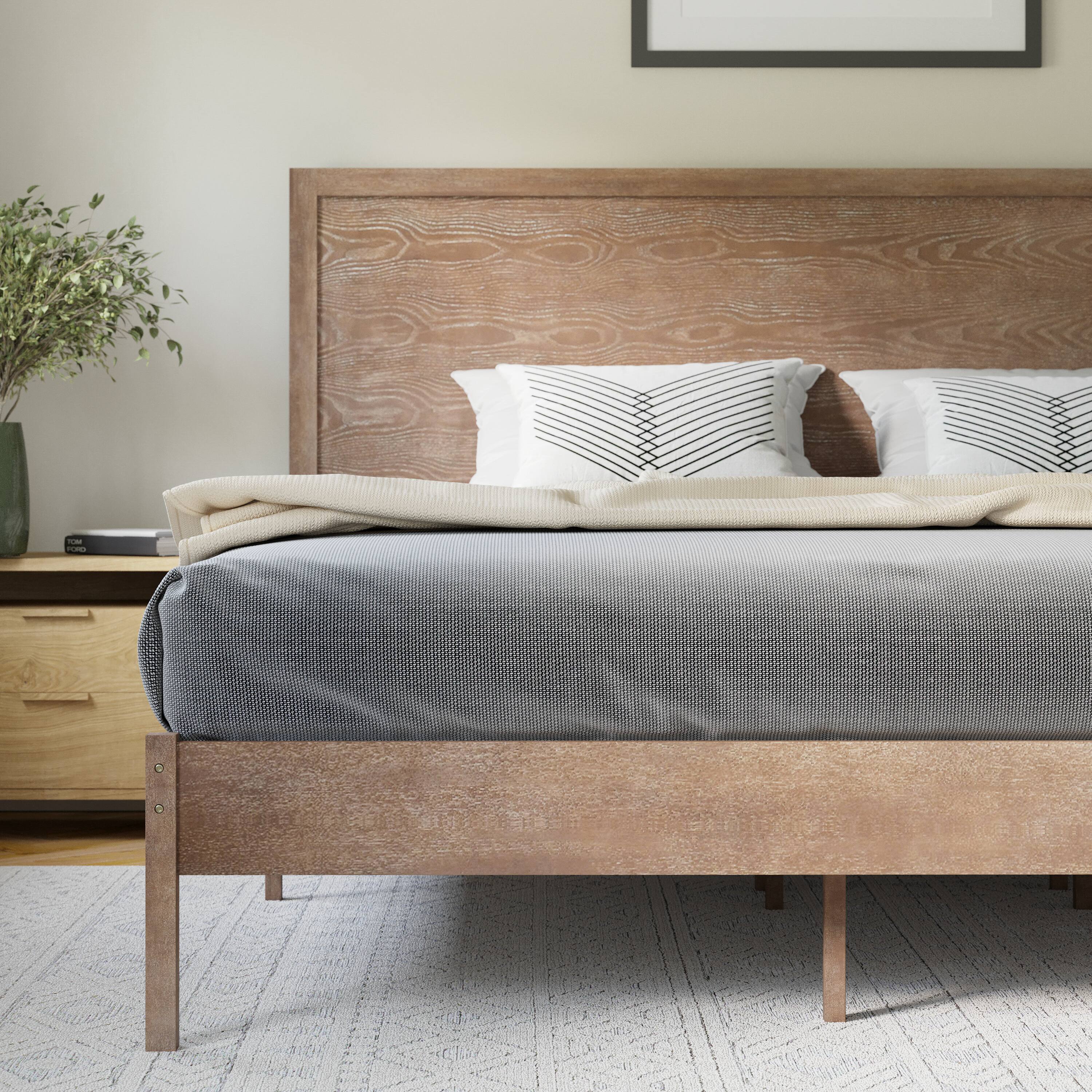 Alt View 2. Flash Furniture - Asher King Size Solid Wood Platform Bed with Wooden Slats and Headboard, No Box Spring Needed, Light Brown - Brown.