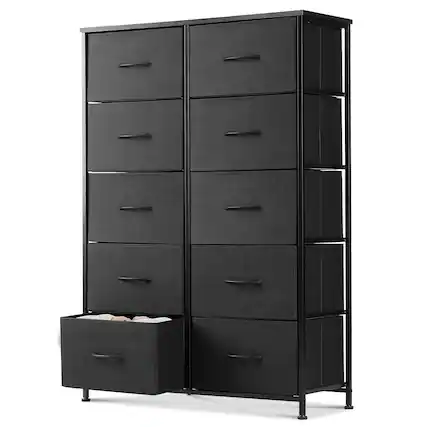 Front. AOITUN - 10 Drawer Fabric Dresser for Bedroom, Chest of Drawer Organizer Storage Cabinet for Closet, Entryway, Black - Black.