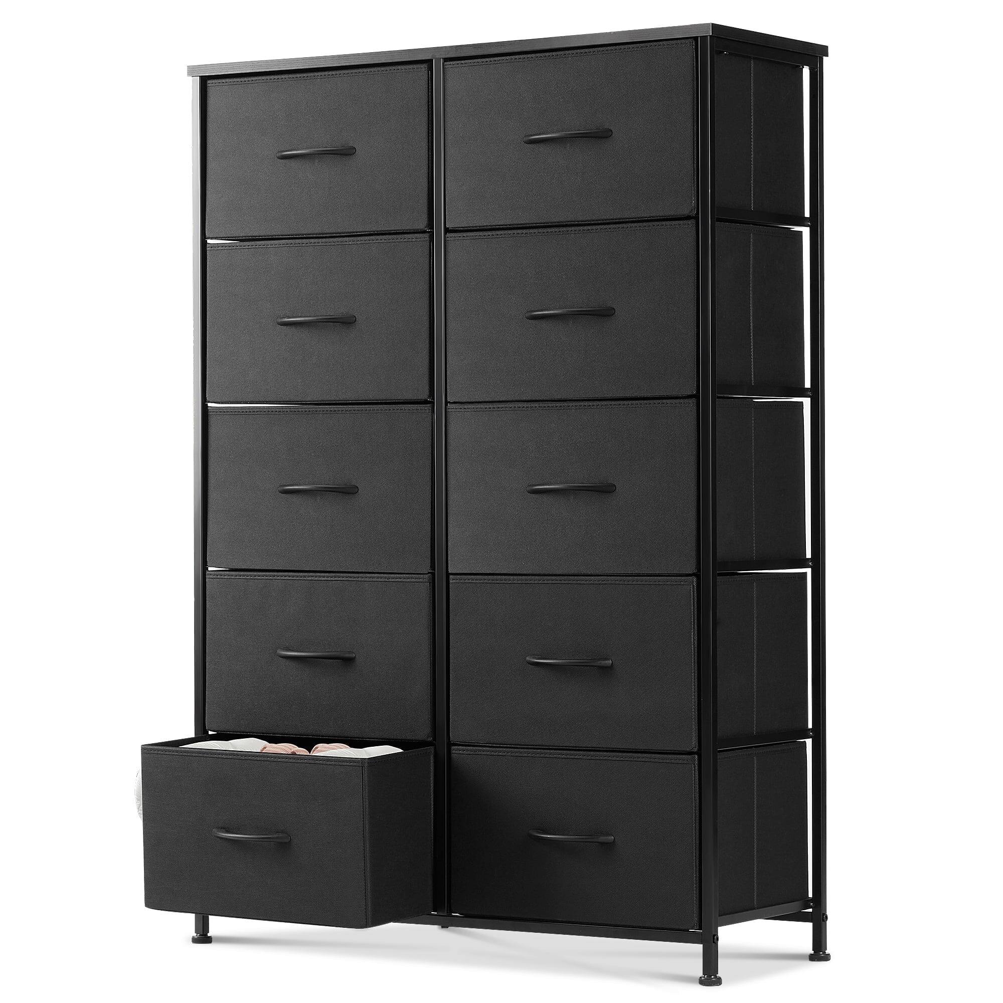Front. AOITUN - 10 Drawer Fabric Dresser for Bedroom, Chest of Drawer Organizer Storage Cabinet for Closet, Entryway, Black - Black.
