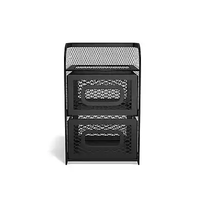 Front. TRU RED - TRU RED™ 3-Compartment Wire Mesh Desk Organizer, Matte Black (TR57534-CC) - Matte Black.