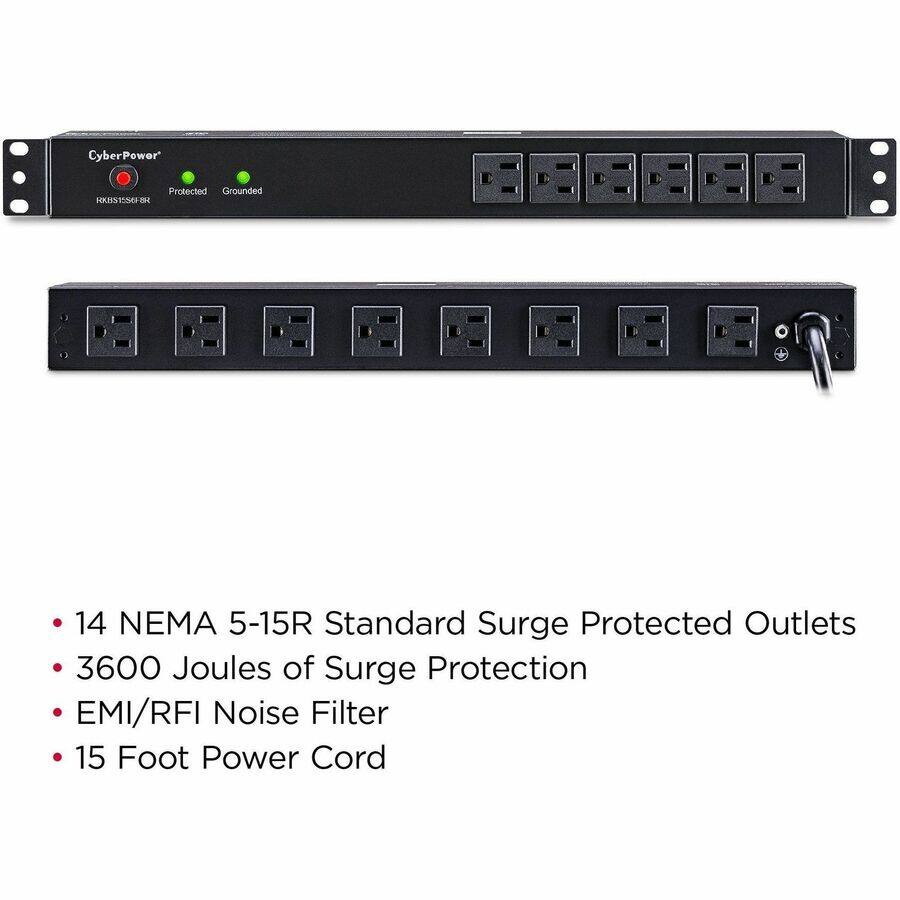 CyberPower Rackbar Surge Suppressor RM 1U RKBS15S6F8R 15A 14 Outlet ...