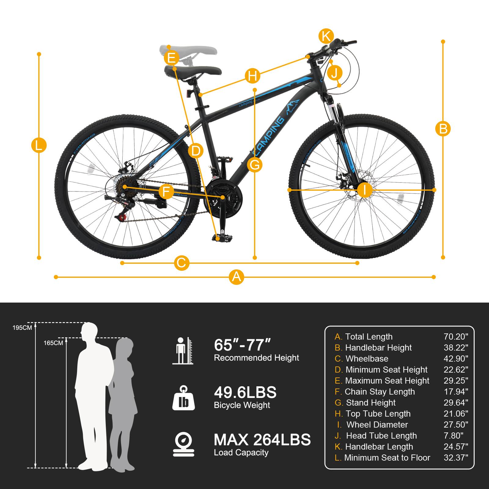 Alt View 1. Winado - 27.5 inch Men & Women Mountain Bike with 21-Speed Adult Bikes,Outdoor Double Disc Brake, Suspension Fork - Black & Blue.