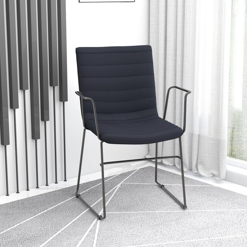 Angle. LeisureMod - Zylar Office ArmChair with PU Leather, Foam Cushion, Stainless Steel Base & Ergonomic Support - Black.