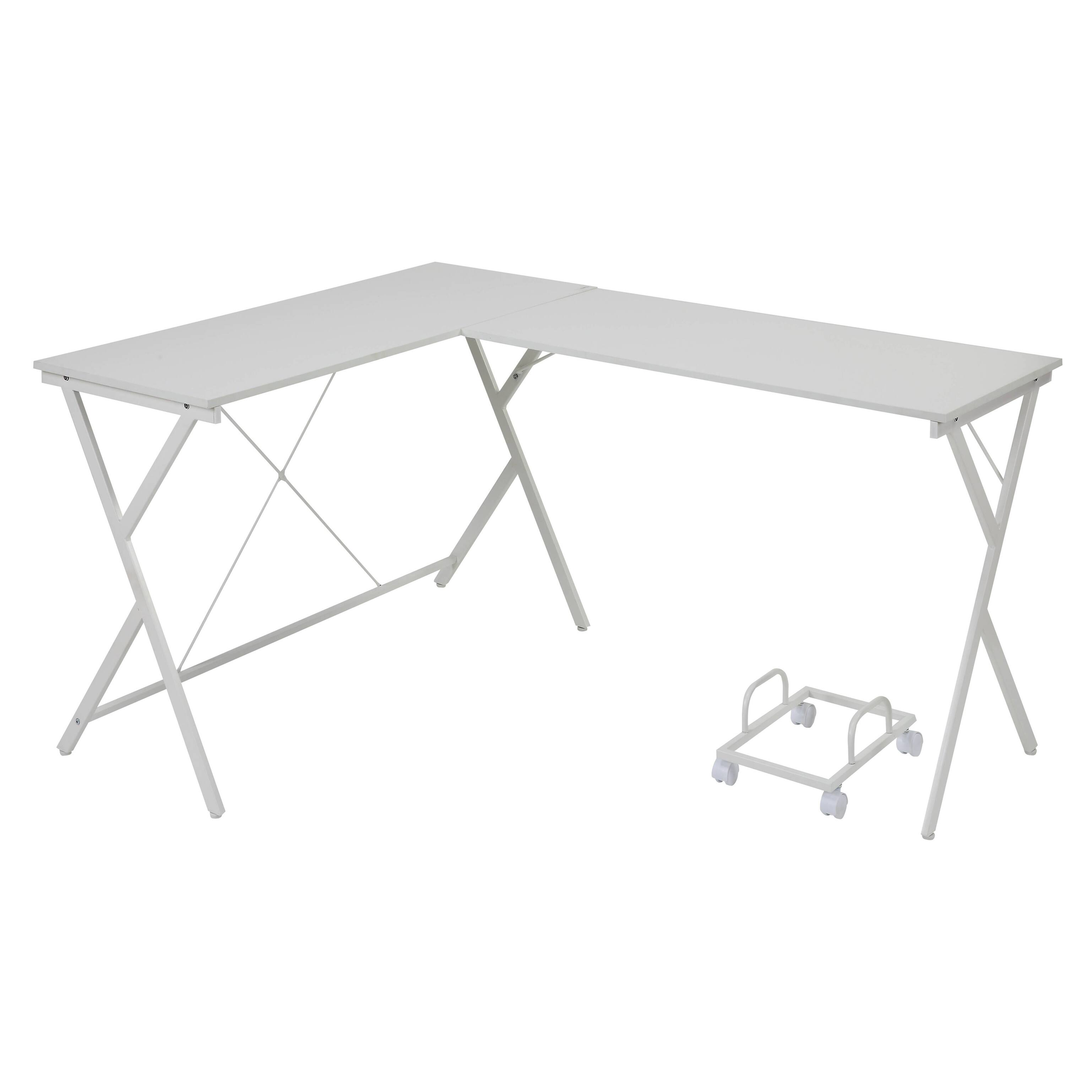 Angle. TinyHomie - White L-shaped Computer Desk with CPU Holder - White.
