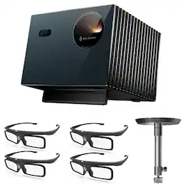 Valerion - VisionMaster Pro2-NB 4K Triple-Laser Projector Bundle with Ceiling Mount and 4 Pairs of 3D Glasses - Nocturne Blue
