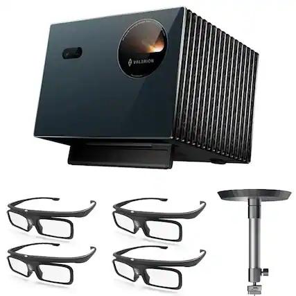 Front. Valerion - VisionMaster Pro2-NB 4K Triple-Laser Projector Bundle with Ceiling Mount and 4 Pairs of 3D Glasses - Nocturne Blue.