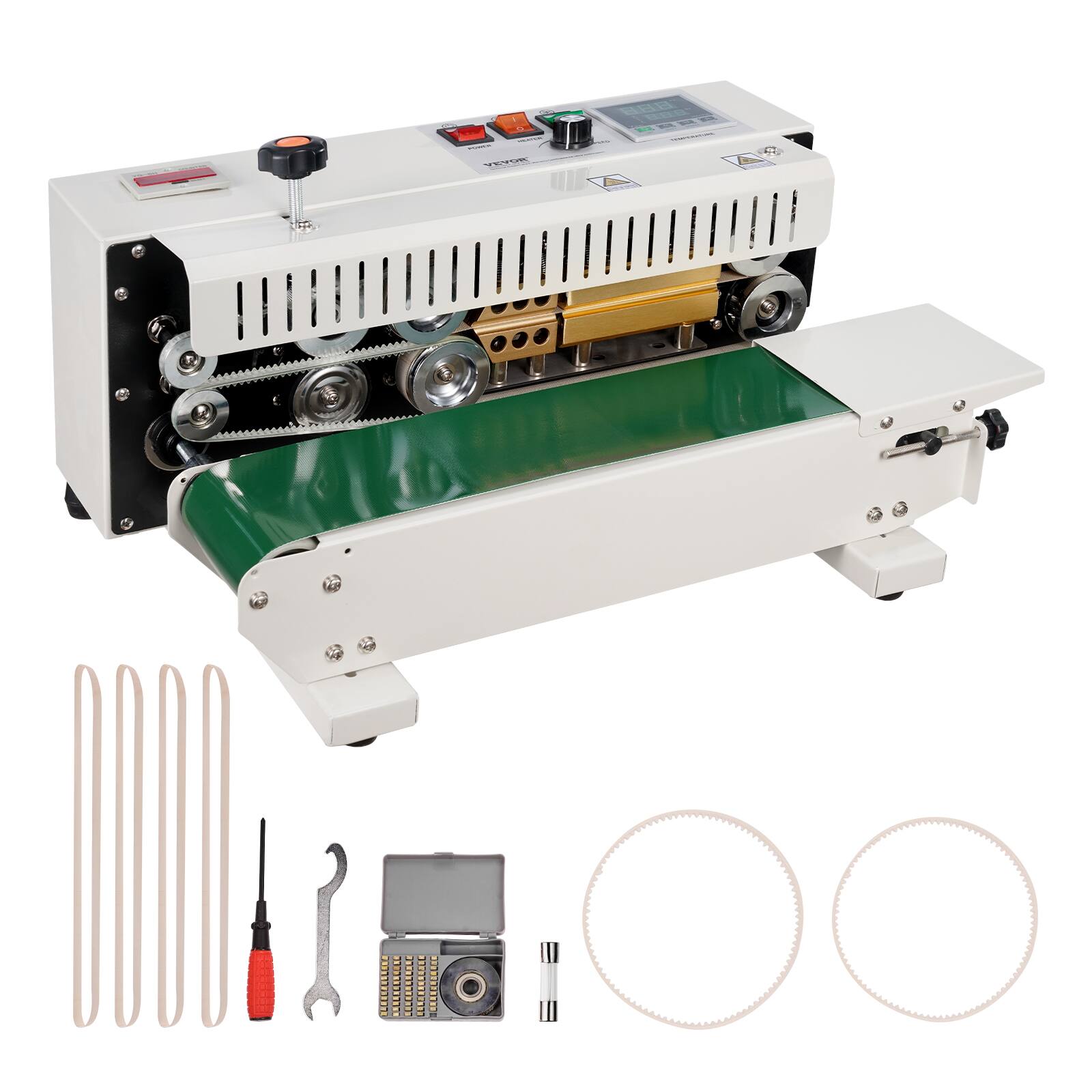 Alt View 5. VEVOR - Continuous Bag Band Sealing Machine, 0.24-0.47 in/6-12 mm Seal Width, Horizontal Band Sealer Machine - Apricot color.