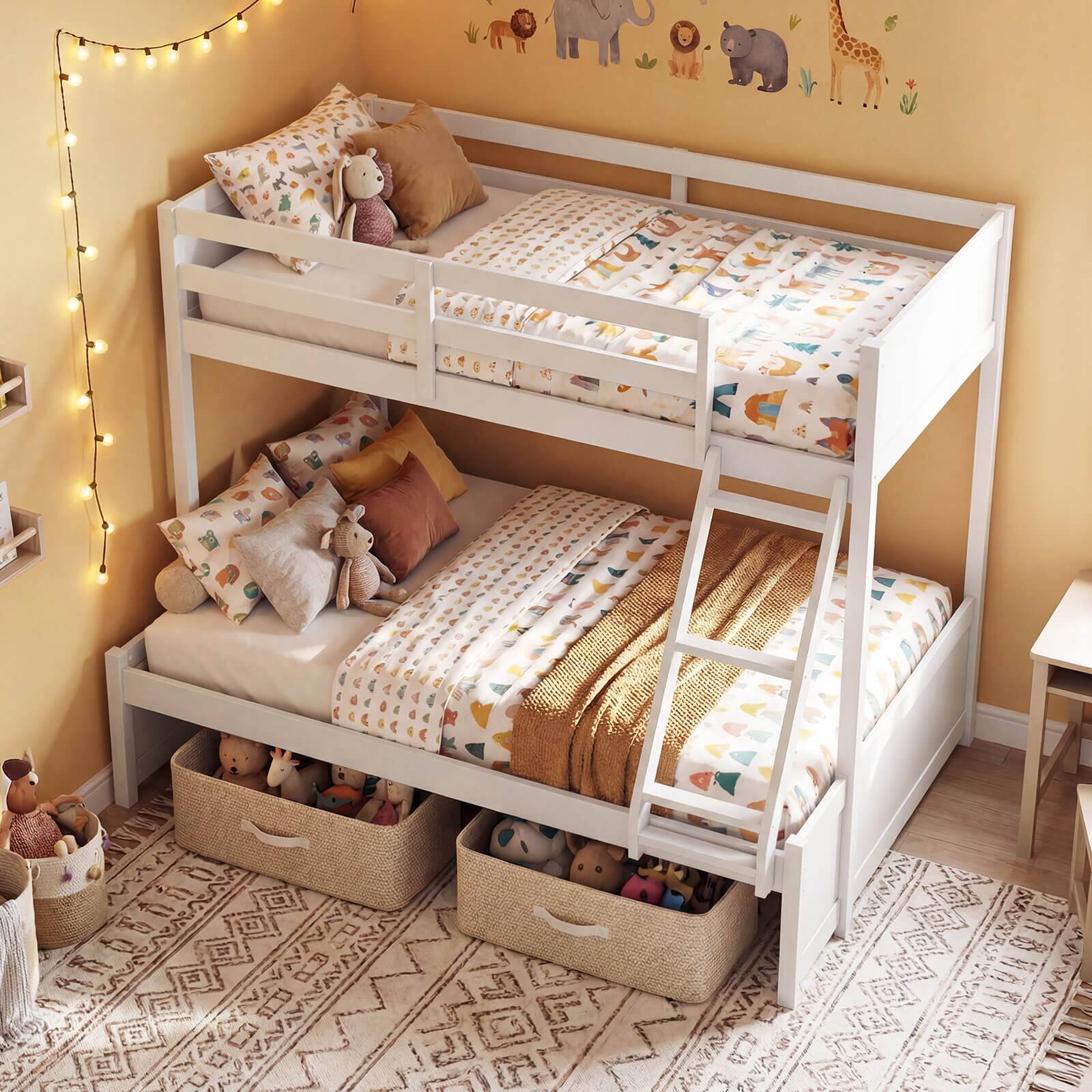 Alt View 1. Costway - Costway Twin Over Full Bunk Bed with 3-Step Ladder Full-Length Guardrails 21 Support Slats - White.