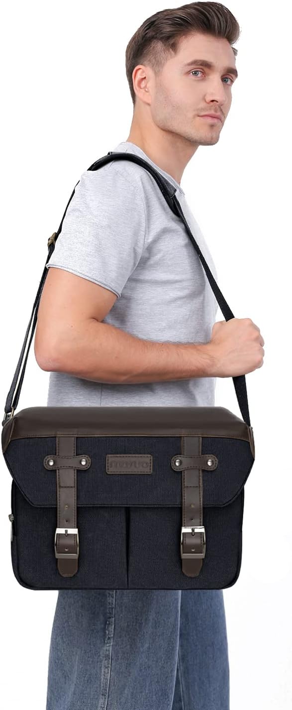 Alt View 2. mosiso - Camera Case Crossbody Shoulder Messenger Bag for DSLR/SLR/Mirrorless Photography, Vintage Cameras Bag with Rain Cover - Black.