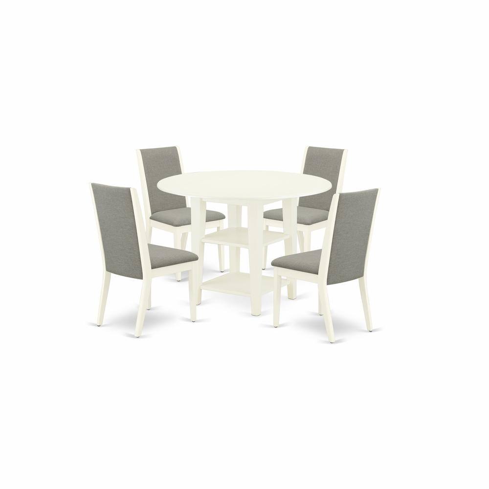 Back. East West Furniture - Dining Room Set Linen White - Brown.
