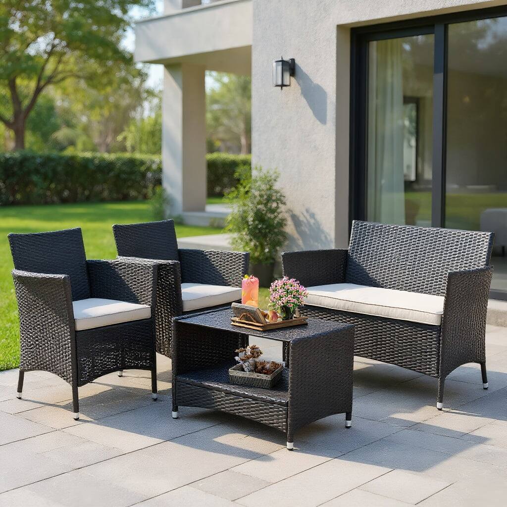 Front. Kadyn - 3 Pieces Acacia Wood Patio Rocking Chair Set, Outdoor Furniture Garden Conversation Side Table - White.