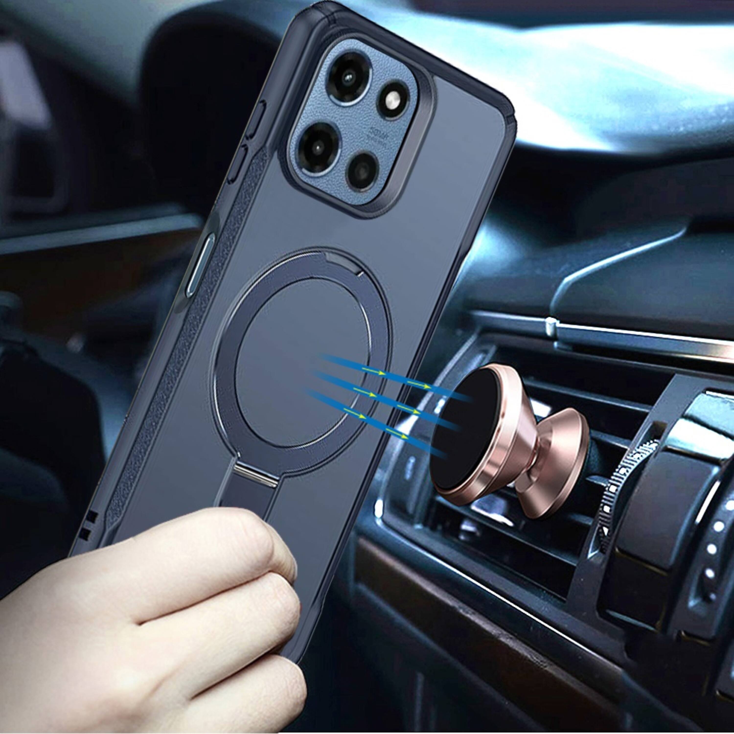 Angle. Kitcheniva - Magnet Circle Stand Matte Phone Case With Tempered Glass For Moto G 2025/2026/G Play 2026 Navy Blue - Navy.
