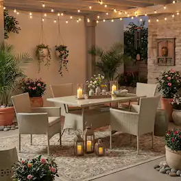 Outdoor Escape - Linen Wicker Patio Set with Dining Table and 4 Outdoor Chairs - Brown