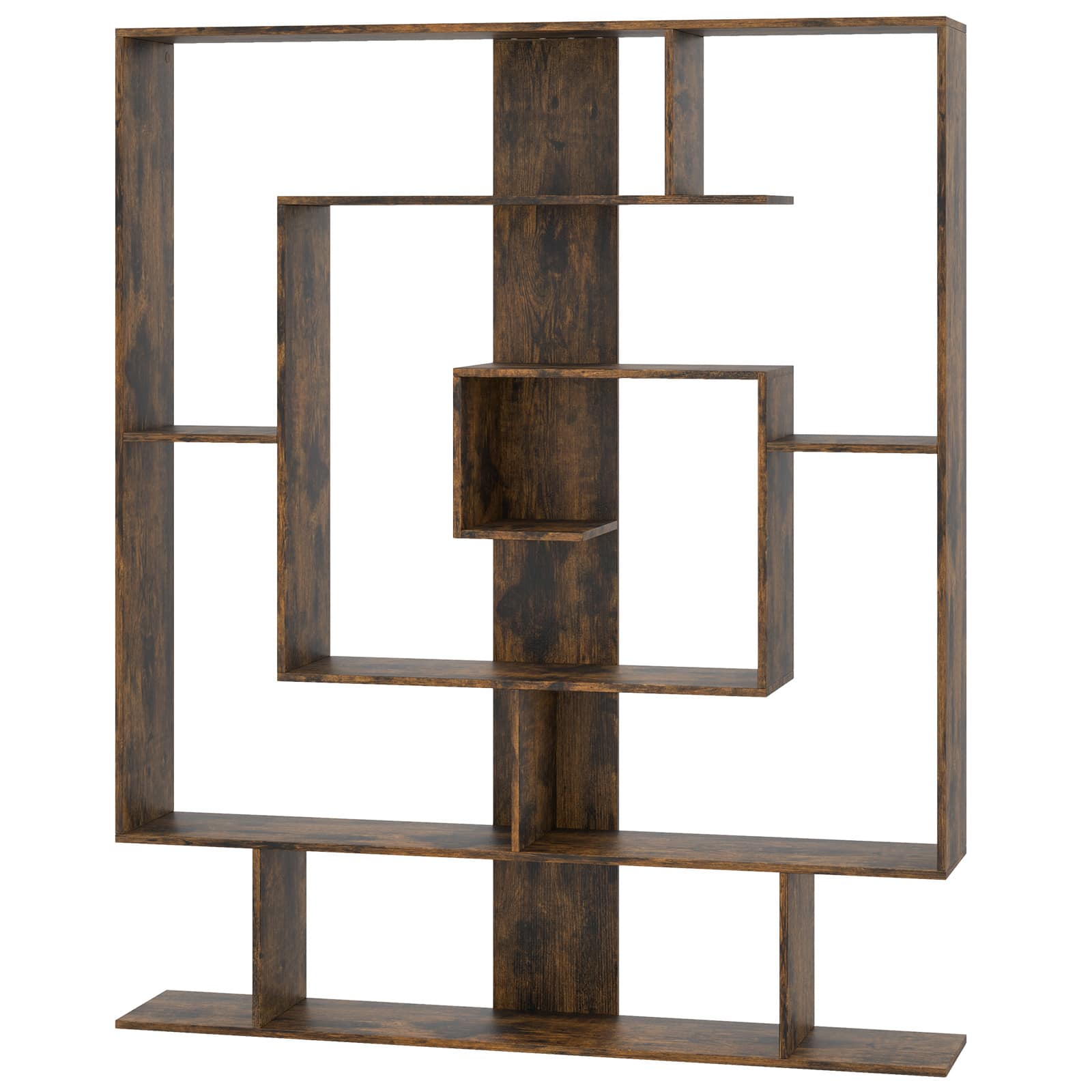 Costway - 7-Tier Bookshelf Geometric Bookcase with 2 Anti-Tipping Kits - Rustic Brown