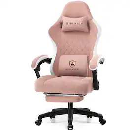 GTPlayer - Ergonomic Gaming Chair with Linkage Armrests Computer Office Chair High Back Task Chair with Footrest - Pink