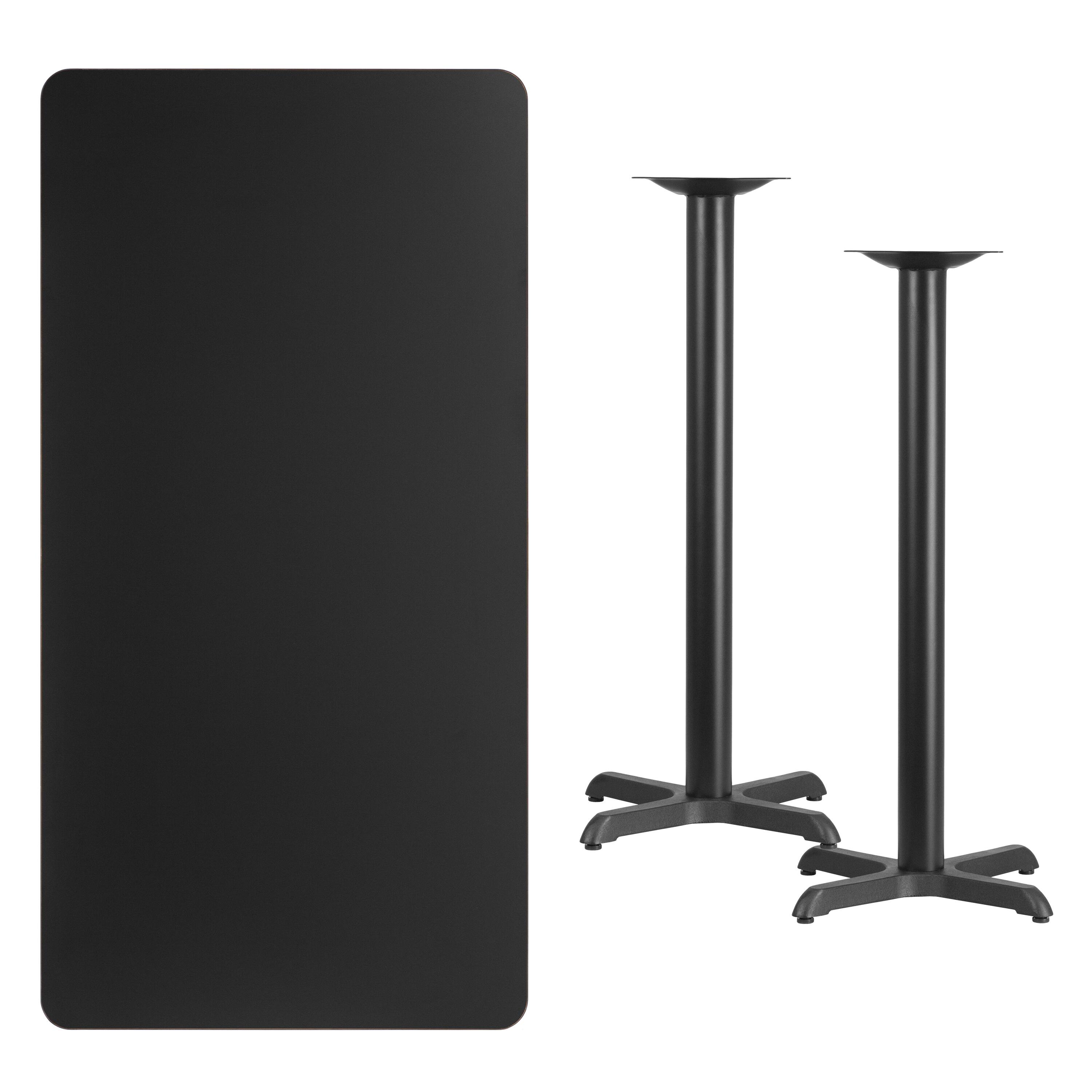 Alt View 2. Emma + Oliver - 30"x60" Rectangular Laminate Bar Table with 22"x22" Bases - Black.