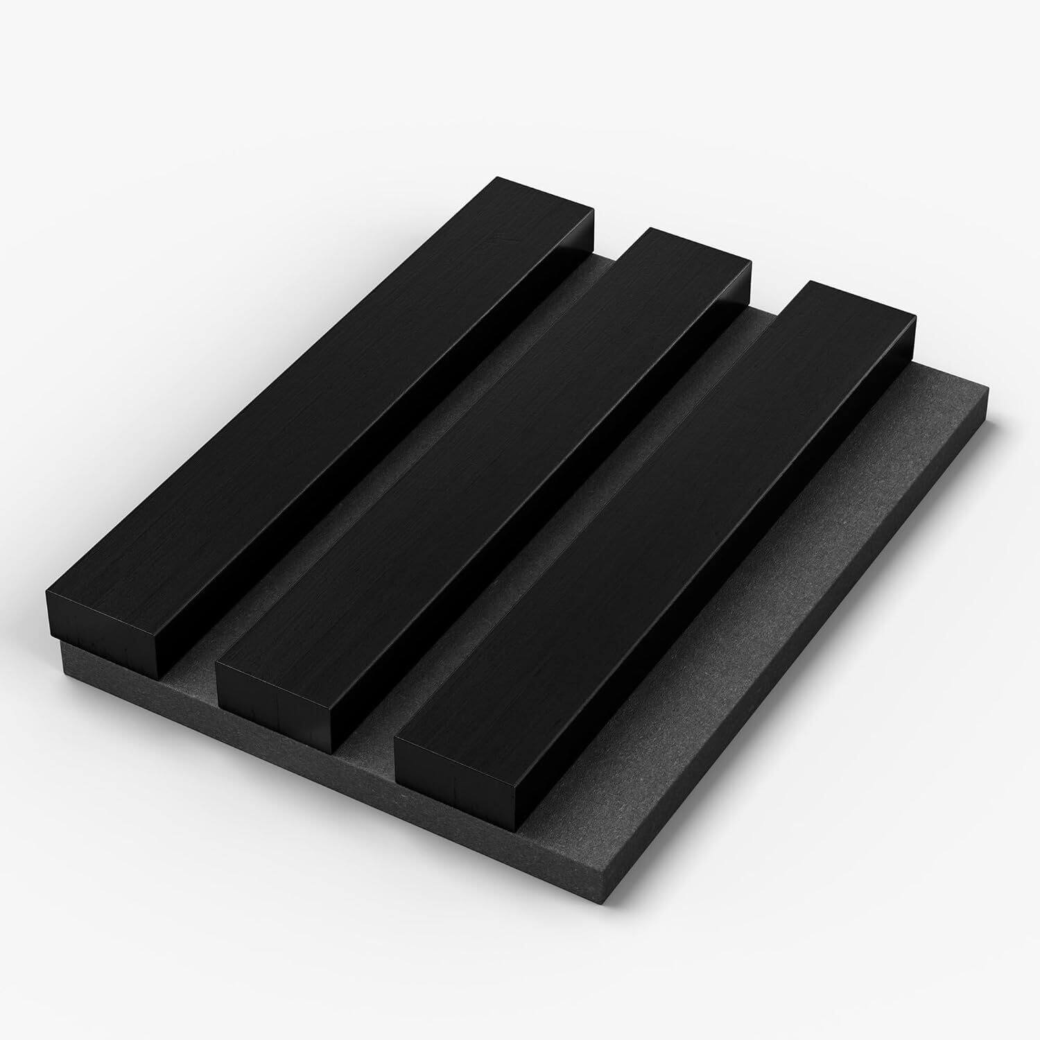 Left. LOVMOR - Wood Slat Wall Panels, Acoustic Wood Wall Paneling - 5 Samples Pack - Roman Black B Stone.