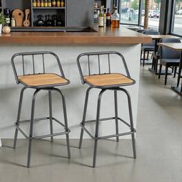 Hivvago - Set of 2 Swivel Bar Stools with Backrest and Footrest 360° Rotation - Natural & Black