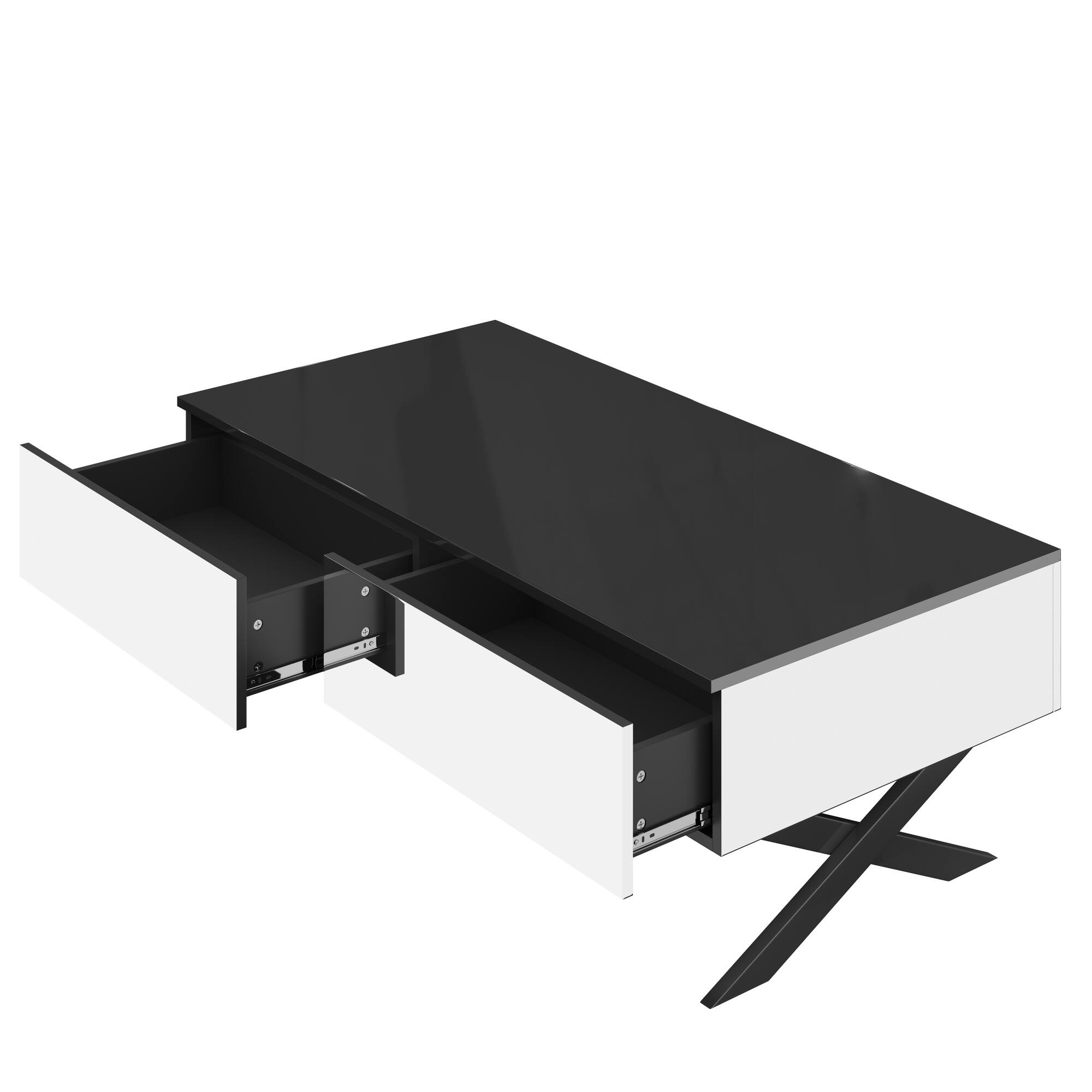 Alt View 5. GOODSILO - Modern Rectangular Coffee Table with Mirrored Finish and Hidden Storage Drawers for Living Room - Black.