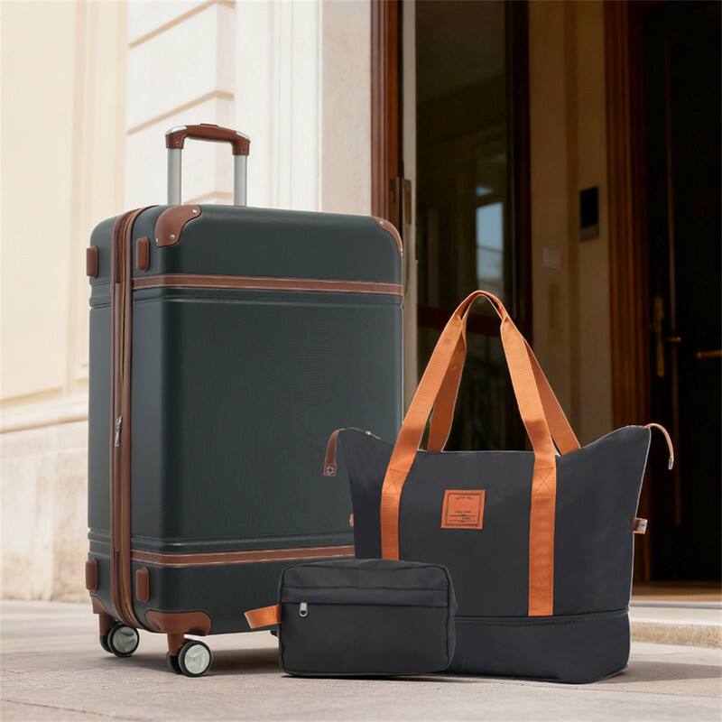 Alt View 5. HTUTWOO - 28 IN Hardshell Luggage Set - Lightweight Suitcase with Double Spinner Wheels, TSA Lock, Single Vintage Luggage - Black.