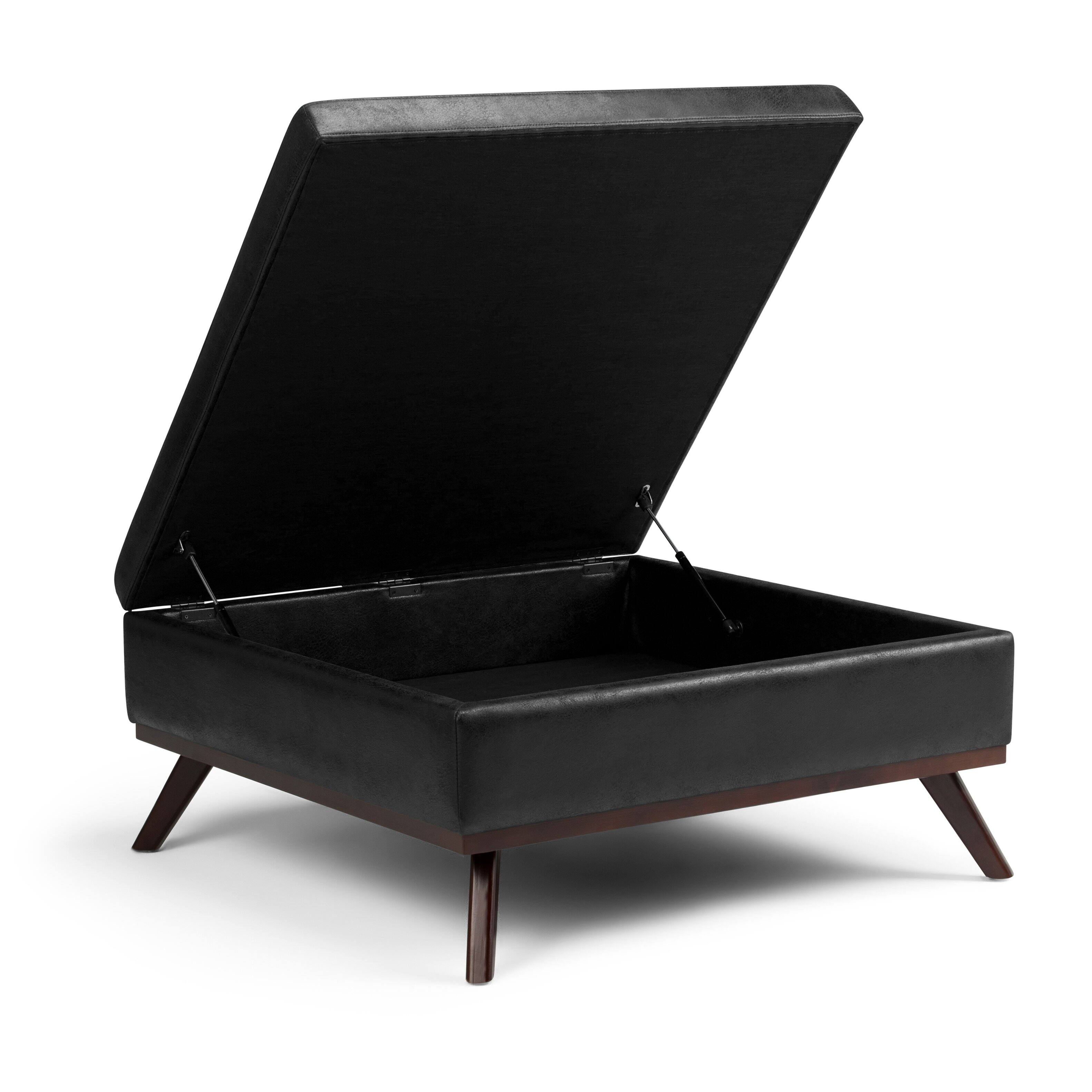 Back. Simpli Home - Owen 36 inch Wide Square Coffee Table Storage Ottoman in Distressed Black Vegan Leather - Distressed Black.