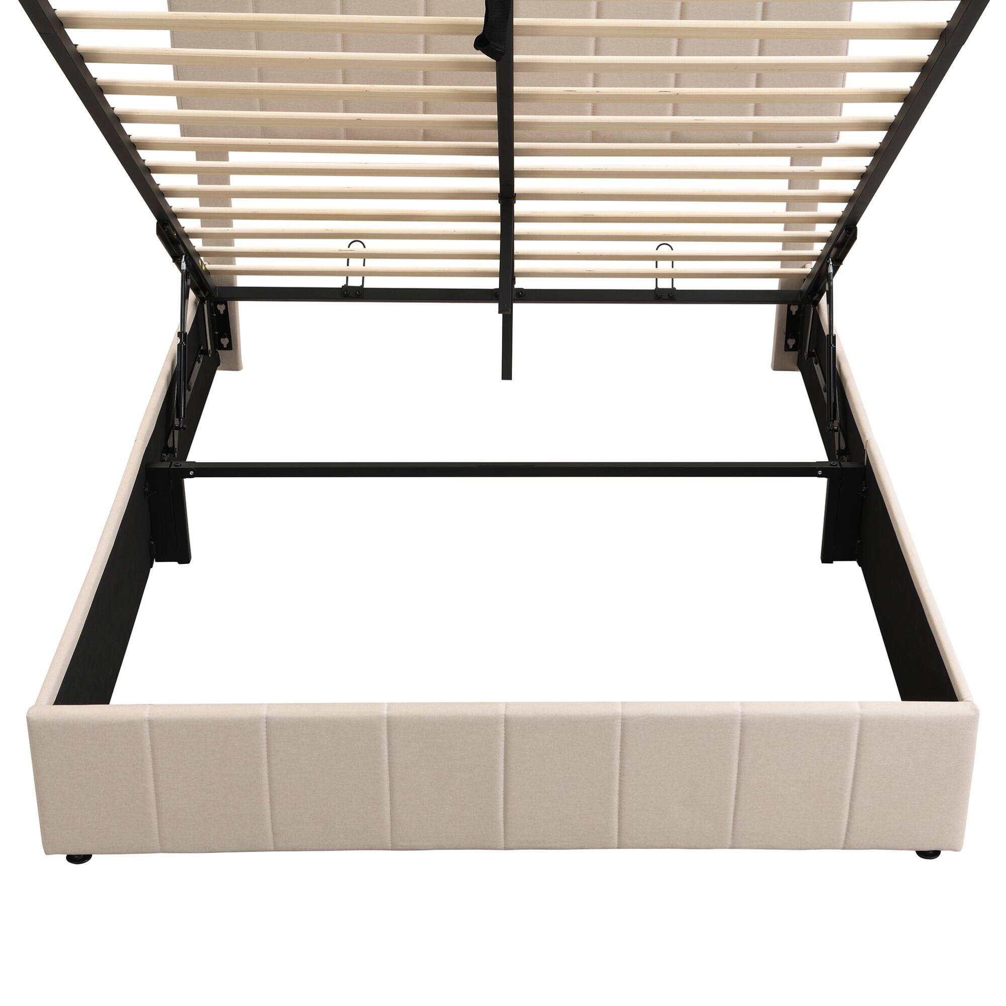 Alt View 8. GOODSILO - Queen Size Upholstered Platform Bed with Hydraulic Storage System - Beige.