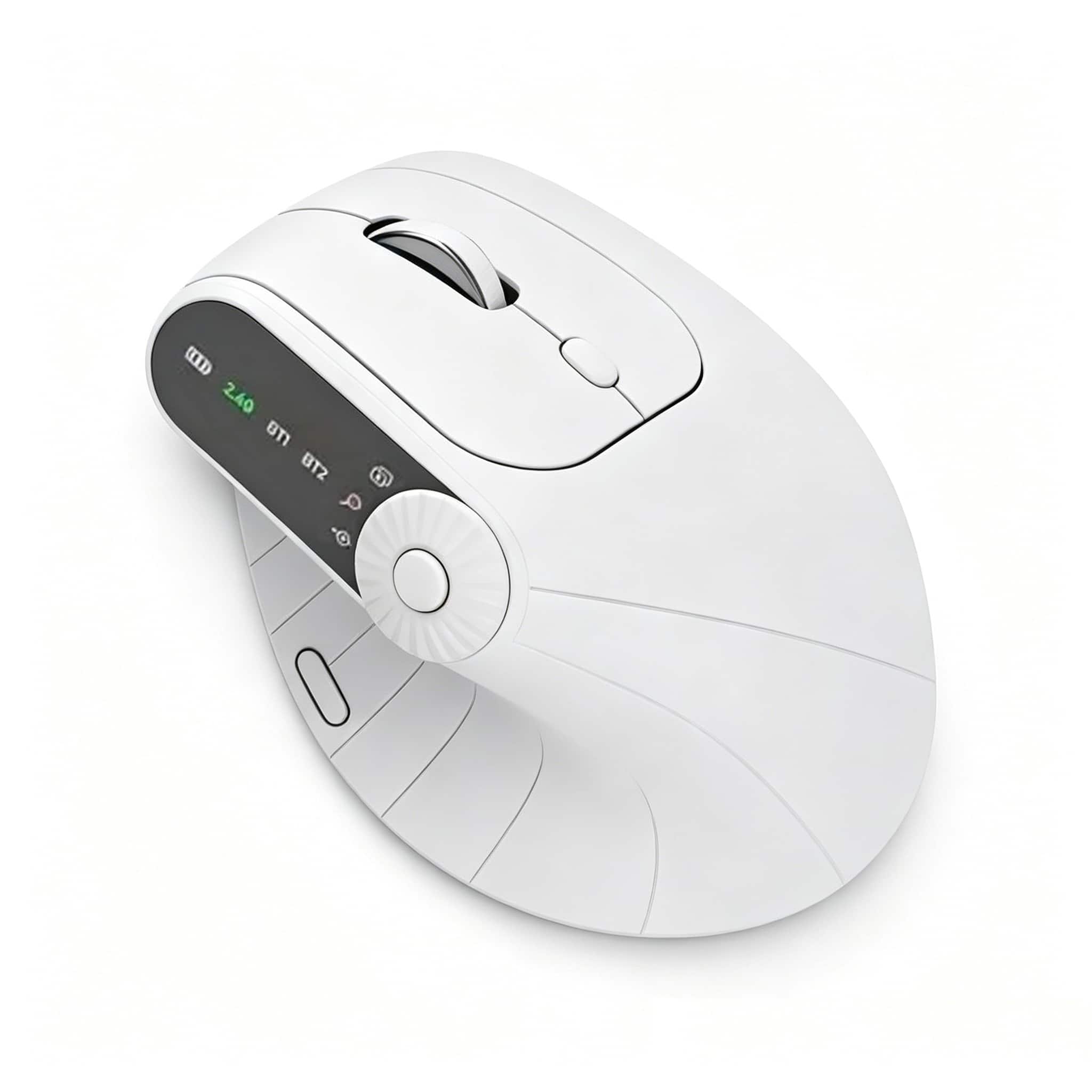 PRIMEPLUS - Wireless Vertical Mouse With Function Adjustment Knob 8 Buttons Rechargeable Ergonomic Mice for Win/IOS/Android - Wireless - White