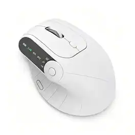 PRIMEPLUS - Wireless Vertical Mouse With Function Adjustment Knob 8 Buttons Rechargeable Ergonomic Mice for Win/IOS/Android - Wireless - White