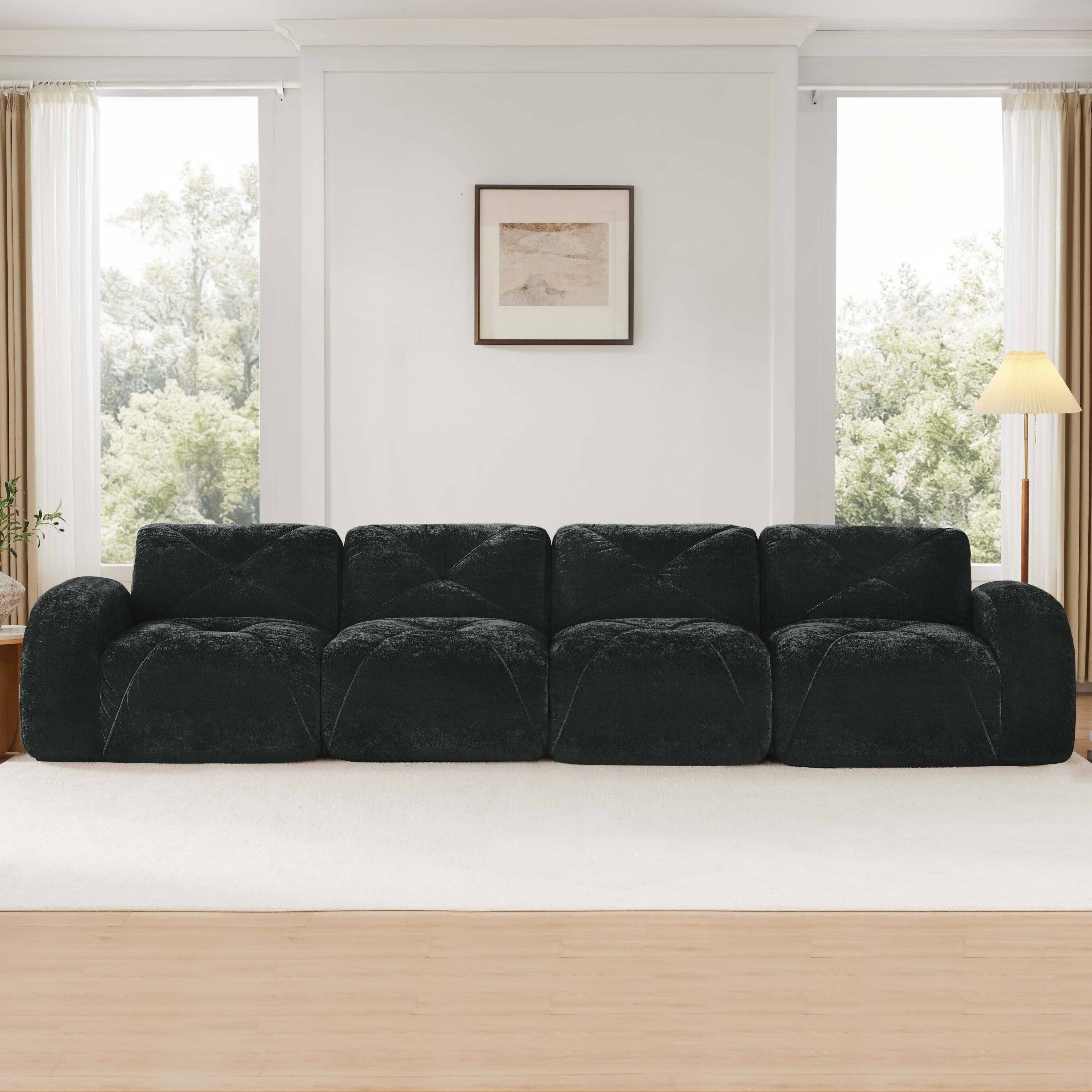 Alt View 2. Boyel Living - 140in Velvet Tufted Sofa 32D High Density Sponge Ergonomic Anti Slip No Assembly Living Room Theater Green - Black.
