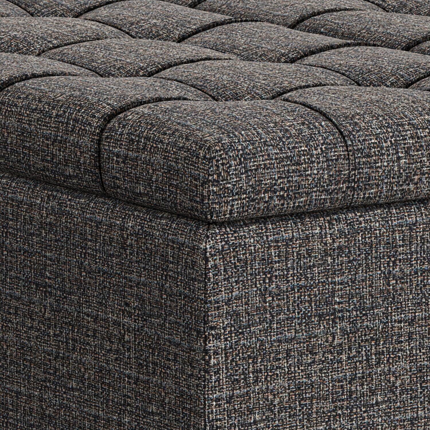 Alt View 8. Simpli Home - Harrison 30 inch Wide Small Square Coffee Table Storage Ottoman in Ebony Polyester Tweed - Ebony Tweed.