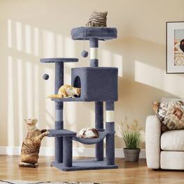 Bestier - 44 inch Cat Tree Tower, Multi-Cat Climbing Tower with, Natural Sisal Scratching Posts, Extended Platform, Hammock - Deep Grey