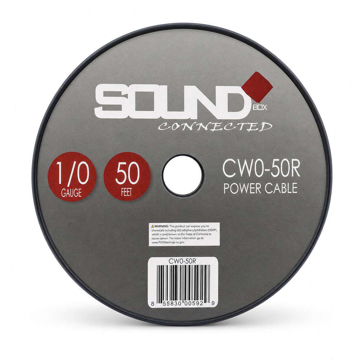 SOUND BOX CONNECTED  
1/0 GAUGE  
50 FEET  
CWO-50R POWER CABLE  

A WARNING: This product can expose you to chemicals including di(2-ethylhexyl)phthalate (DEHP), which is known to the State of California to cause cancer. For more information go to www.P65Warnings.ca.gov.  

CWO-50R  
8 55830 00592 9