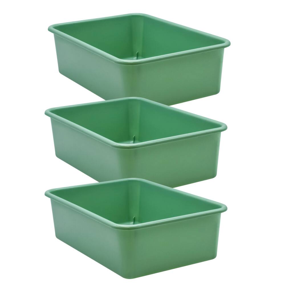 Front. Teacher Created Resources - Teacher Created Resources Eucalyptus Green Large Plastic Storage Bin, Pack of 3.