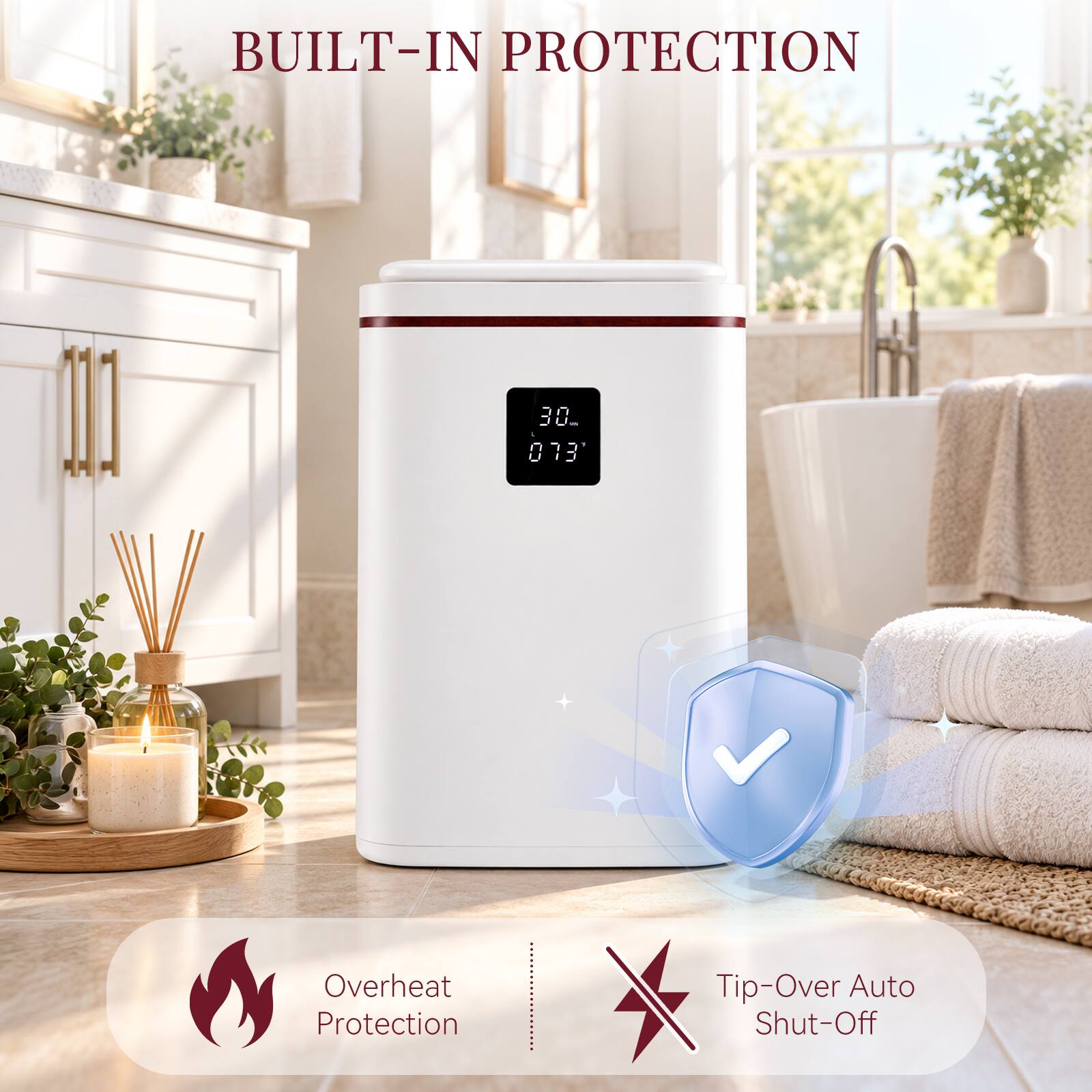 BUILT-IN PROTECTION

30ml 0.13

Overheat Protection

Tip-Over Auto Shut-Off
