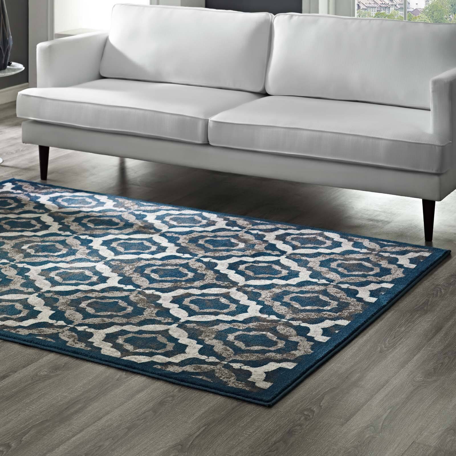 Back. Modway - Kalinda Rustic Vintage Moroccan Trellis Area Rug - Ivory Moroccan Blue and Brown.
