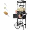 HUGROVE - 10oz Popcorn Machine with Cart, 480W Vintage Popcorn Maker for Home Cinema, One-Touch Operation Popper for Game Day - Light Black