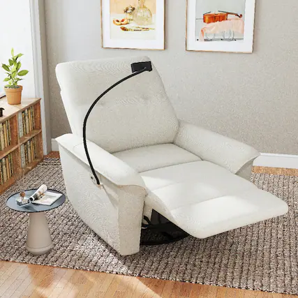 Front. Loheer - Loheer Power Swivel Rocker Recliner Chair Electric Glider Reclining Sofa with USB Ports Phone Holder Beige-Gray - Beige-gray.