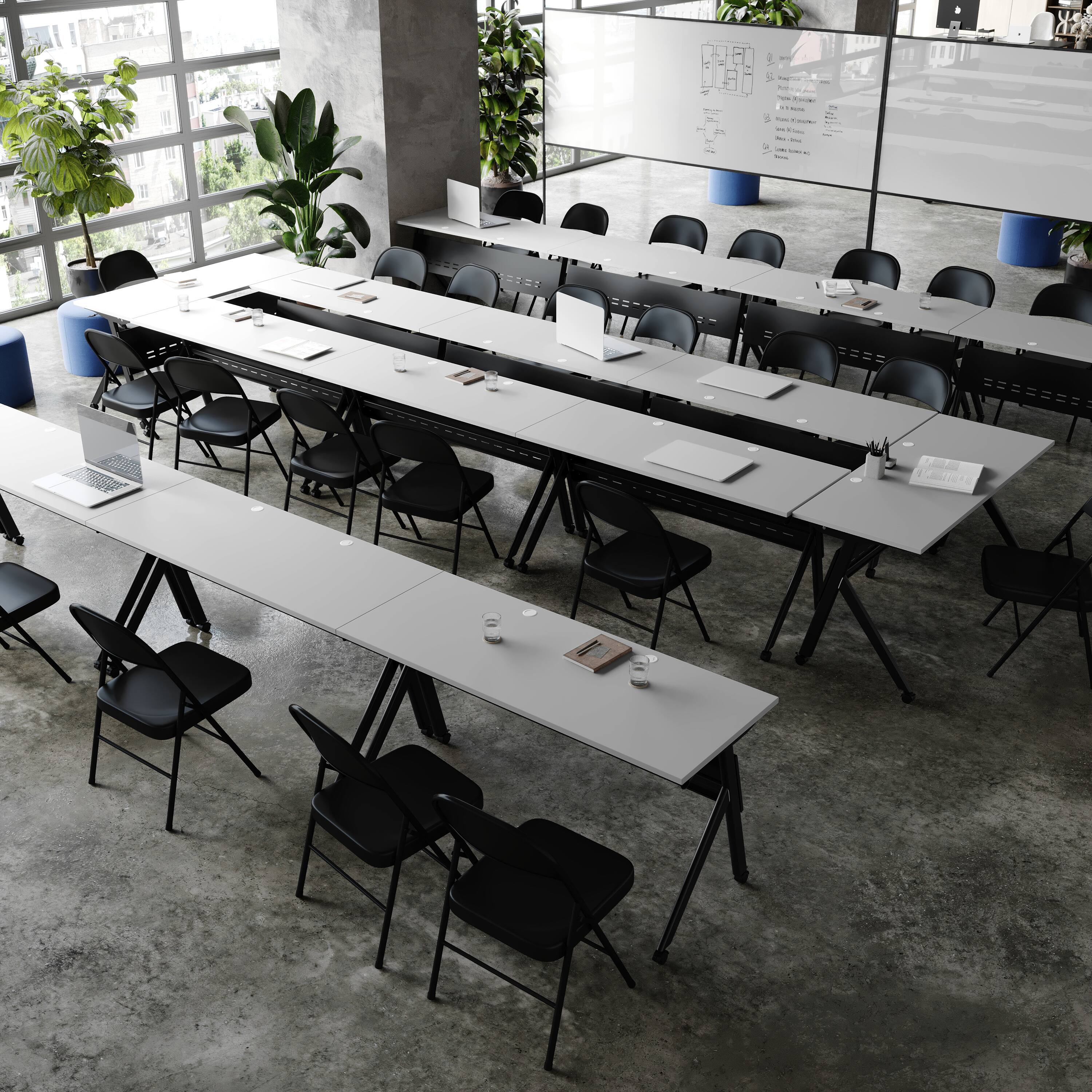 Alt View 3. Flash Furniture - Davis Commercial Grade 60" x 24" Heavy-Duty Nesting Flip Training Table with Y-Legs, Modesty Panel, 1" Thick Gray Tablet - Gray.