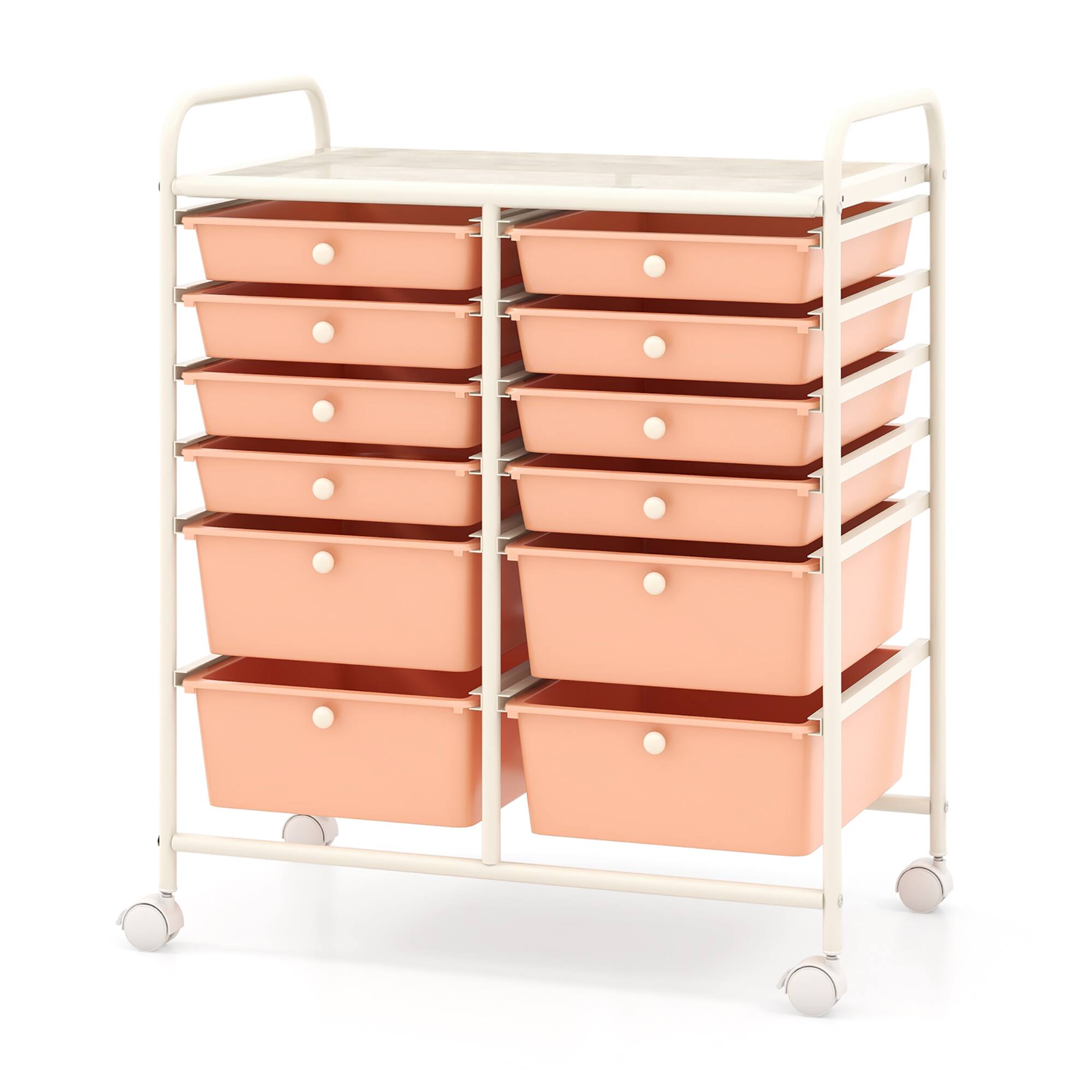 Alt View 9. Gymax - Gymax 12-Drawer Rolling Storage Cart w/ 2 Sizes Plastic Drawers Skin Pink - Skin Pink.