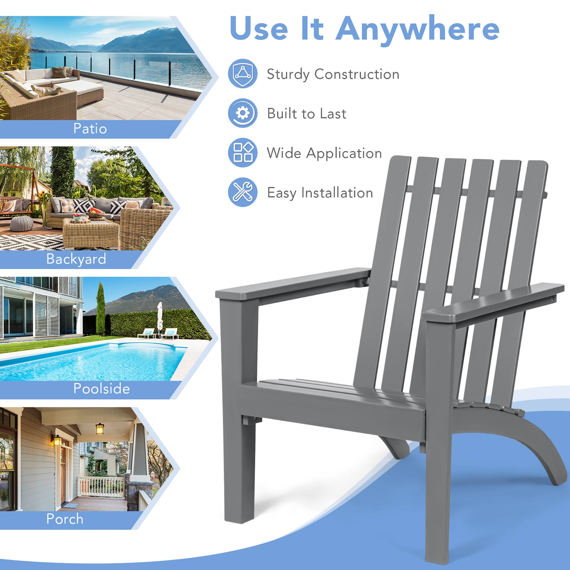 Use It Anywhere

Sturdy Construction  
Built to Last  
Wide Application  
Easy Installation  

Patio  
Backyard  
Poolside  
Porch