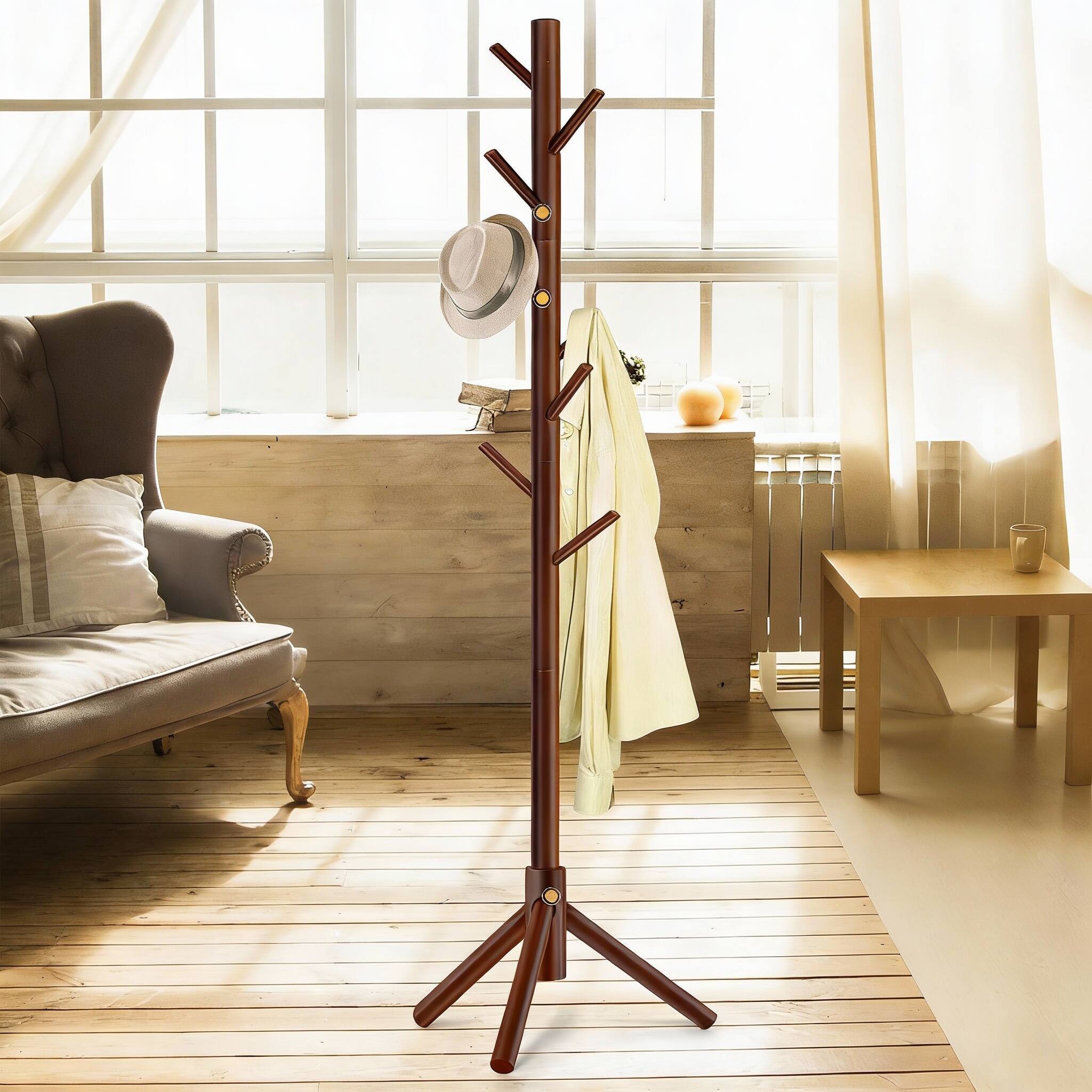 Alt View 3. Frangdom - Solid Pine Tree Coat Rack 8 Hooks - Black 2 PC 18 x 71 inch.