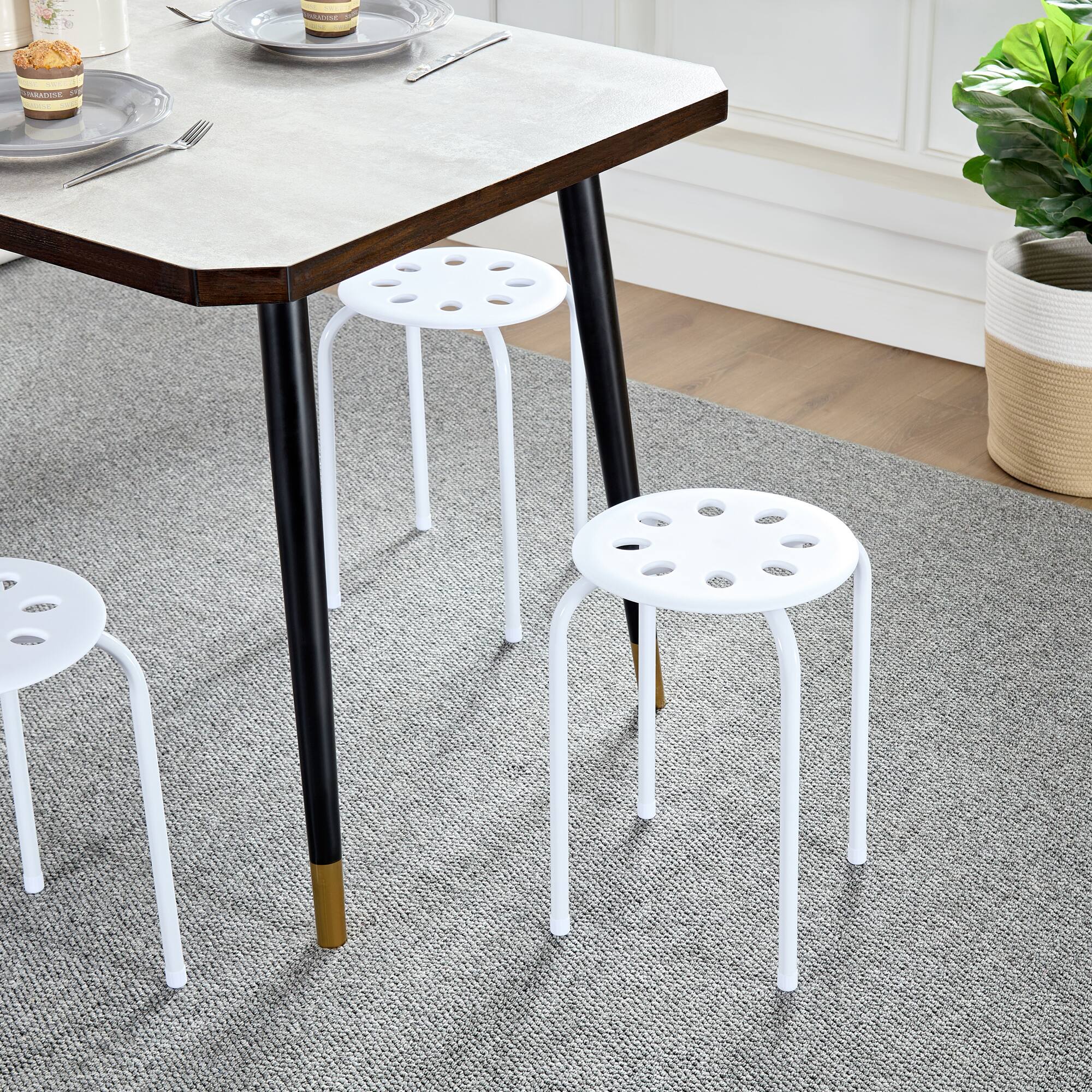 Alt View 1. Vecelo - 6Pcs Commercial Stackable Stools - 265 lb Weight Capacity, Multi-Color Lightweight Stools for Classroom/Office - White.