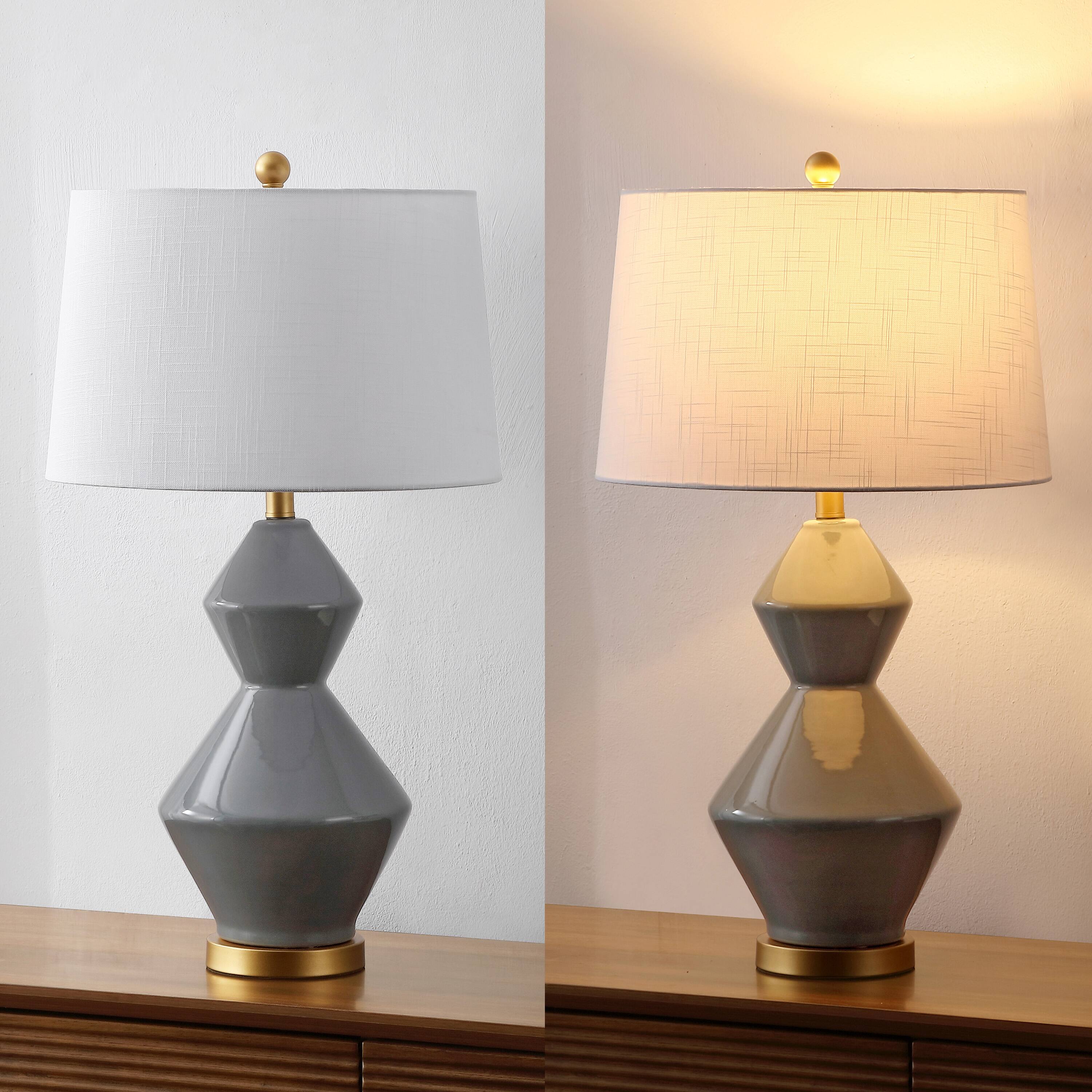 Alt View 3. Jonathan Y - Abbas 29" Geometric Ceramic/Metal LED Table Lamp, Gray/Gold Leaf - Gray.