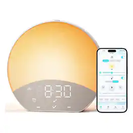 Dazzed Corner - Dual Alarm Sunrise Alarm Clock with Sound Machine, App Control, Bluetooth - White